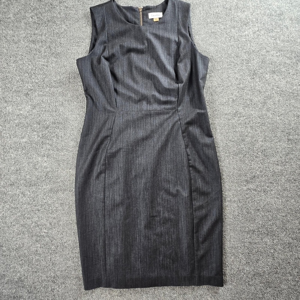 Calvin Klein Sheath Dress‎ Womens 12 Gray Sleeveless Exposed Zipper (D10)